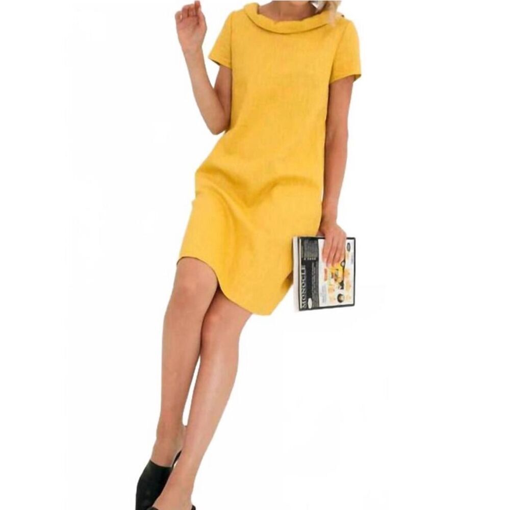 Le Muse Yellow Linen Classic Dress XL